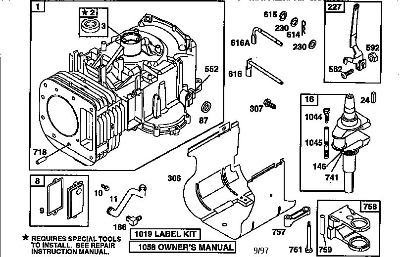 Cylinder Assembly Diagram and Parts List for 287700  Briggs and Stratton Engine